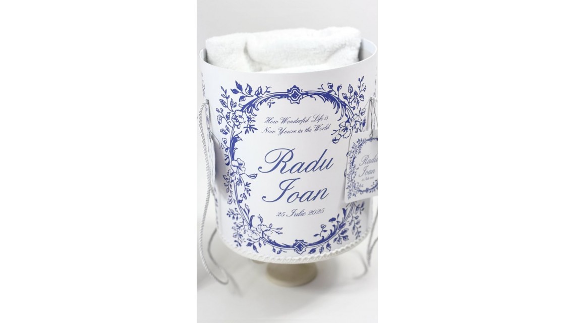 Trusou botez băiețel English Romantic Blue Personalizat cu broderie 10